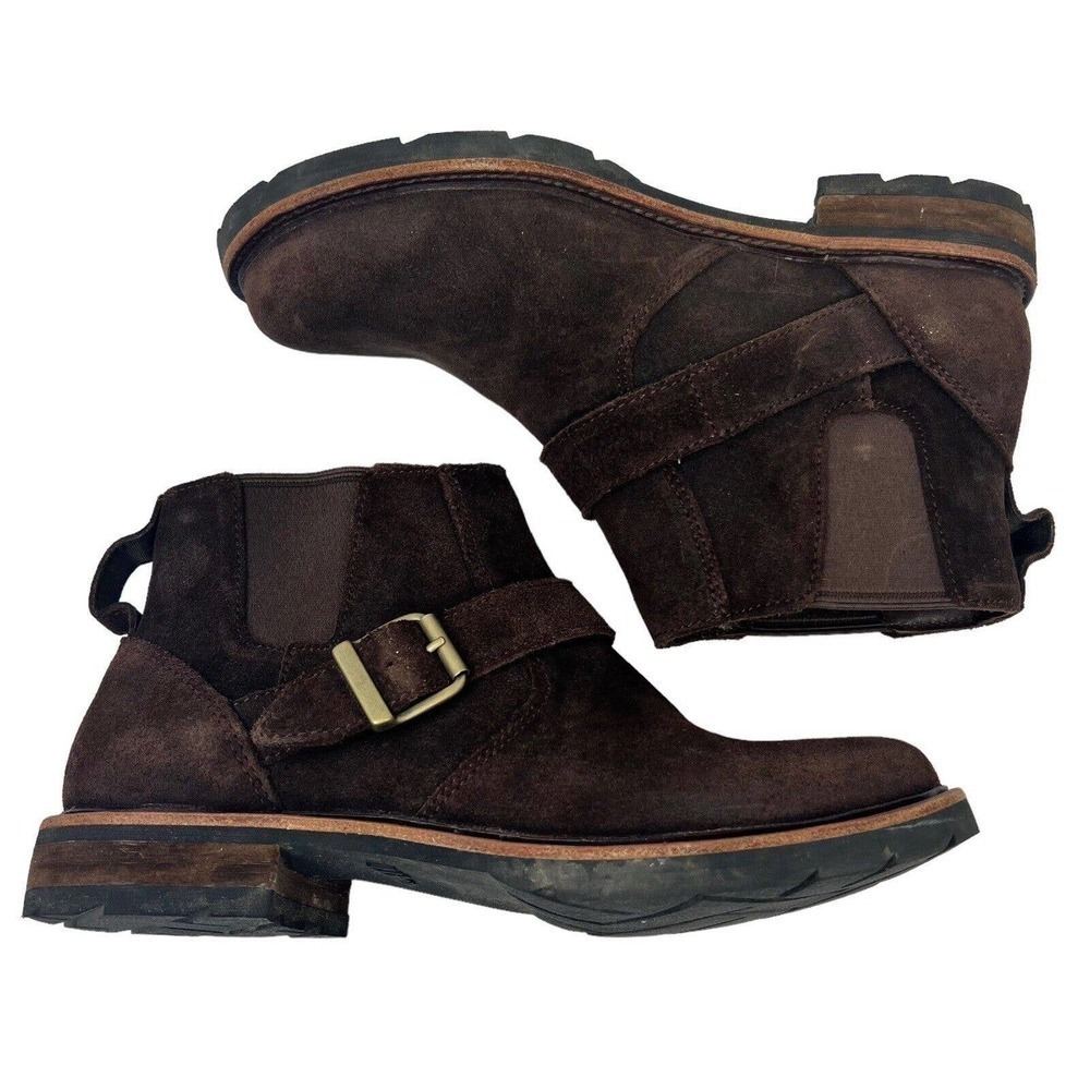 LL Bean Brown Suede Old Port Buckle Chelsea Boots Size 8 Pull On